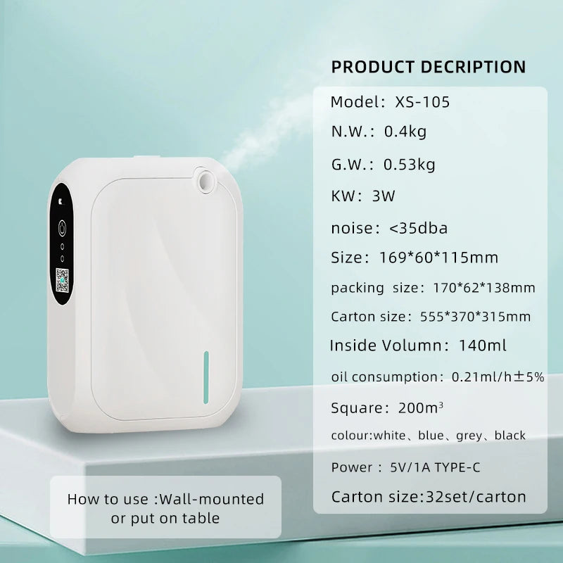 Hotel Fragrance Diffuser 140ML Wall Mounted Essential Oil Diffuser Scent Machine Bluetooth APP Control Home Air Freshener Device